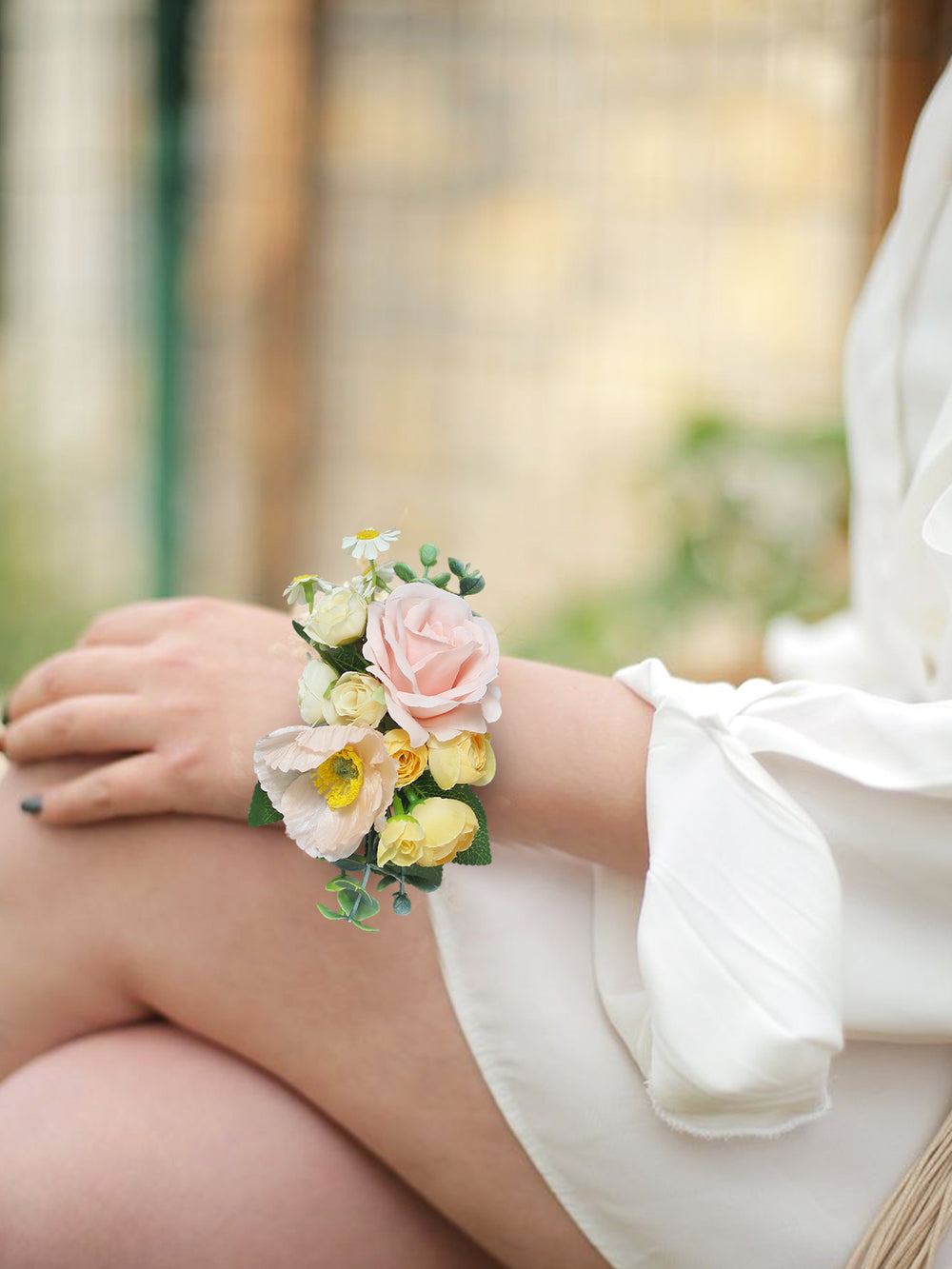 Pink & Cream Yellow Wrist Corsage - Rinlong Flower