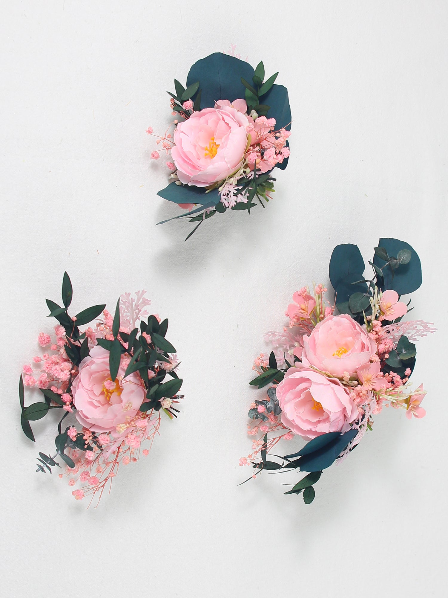 3Pcs Pink & Dark Green Dried Flower Cake Flowers
