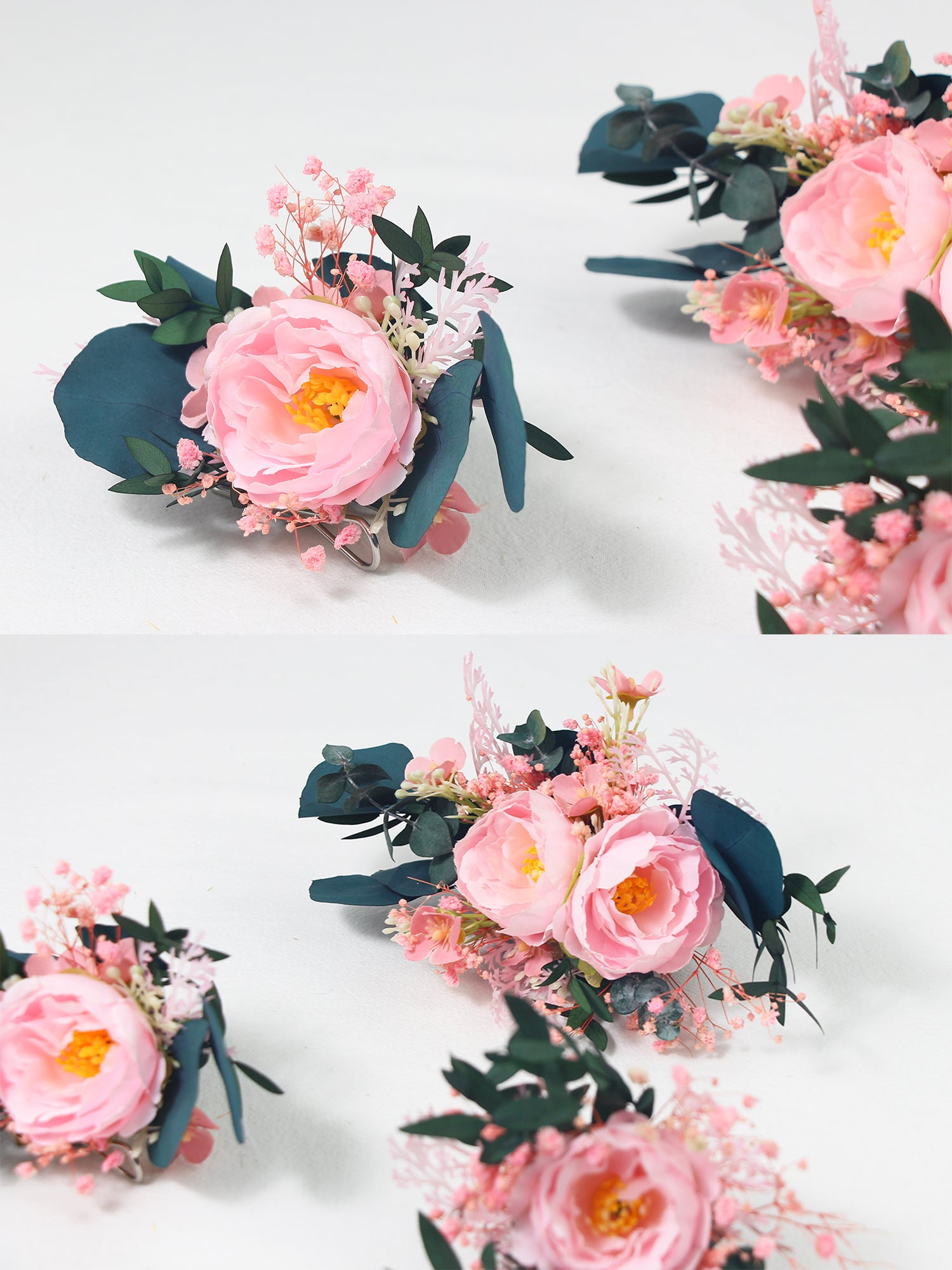 3Pcs Pink & Dark Green Dried Flower Cake Flowers