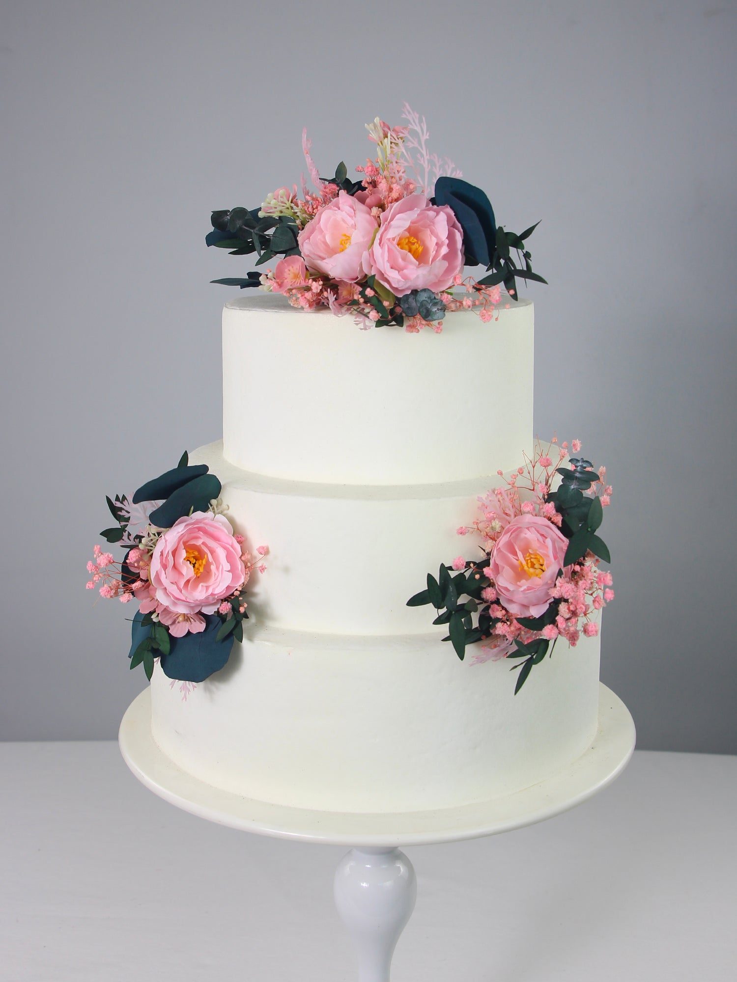 3Pcs Pink & Dark Green Dried Flower Cake Flowers
