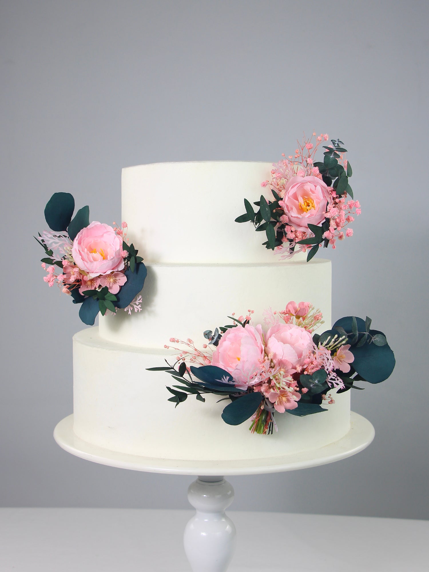 3Pcs Pink & Dark Green Dried Flower Cake Flowers