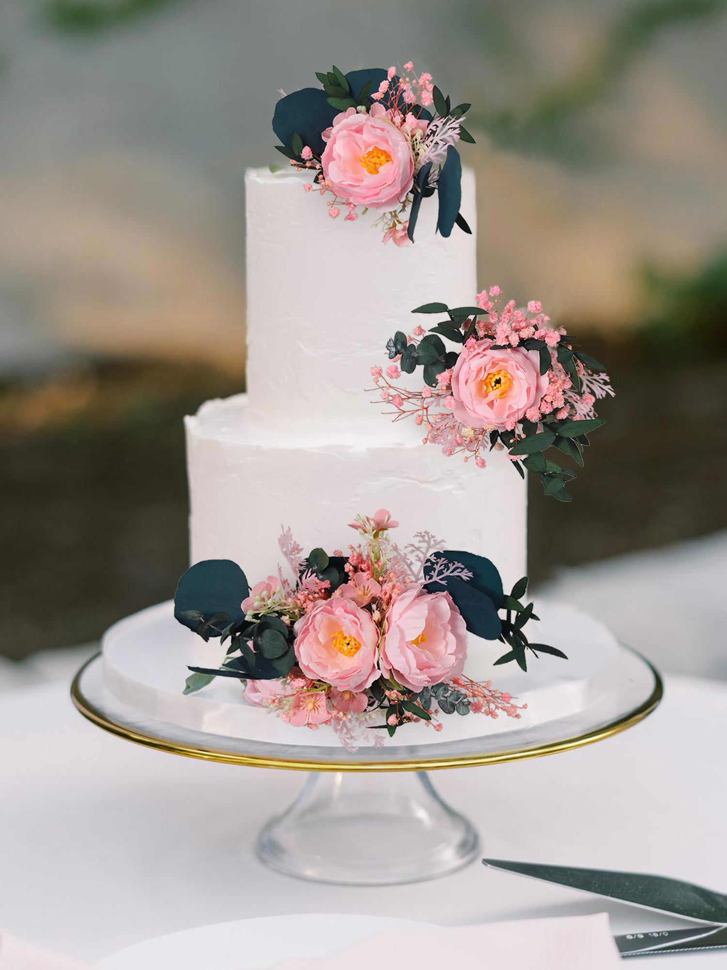 3Pcs Pink & Dark Green Dried Flower Cake Flowers