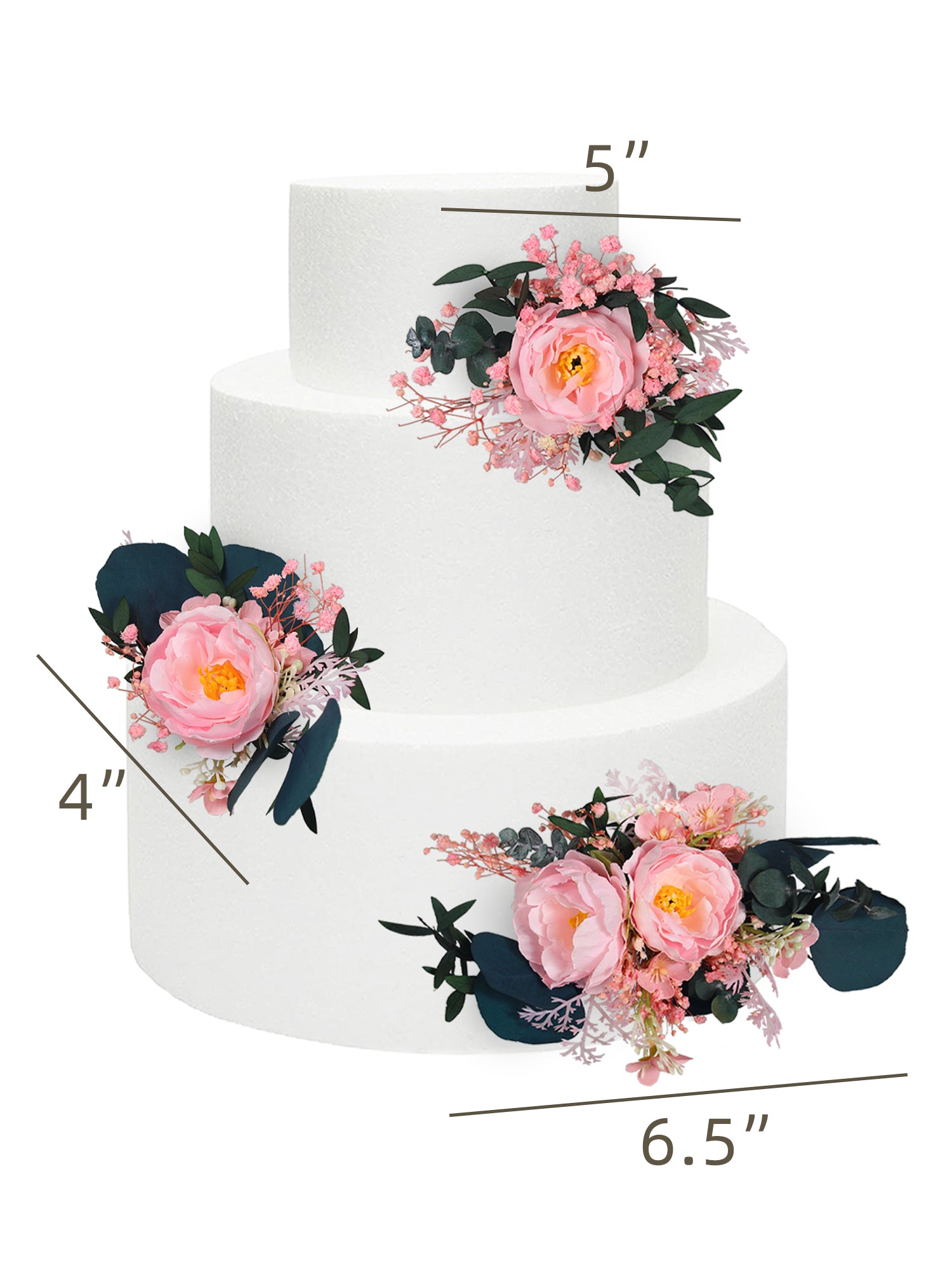 3Pcs Pink & Dark Green Dried Flower Cake Flowers