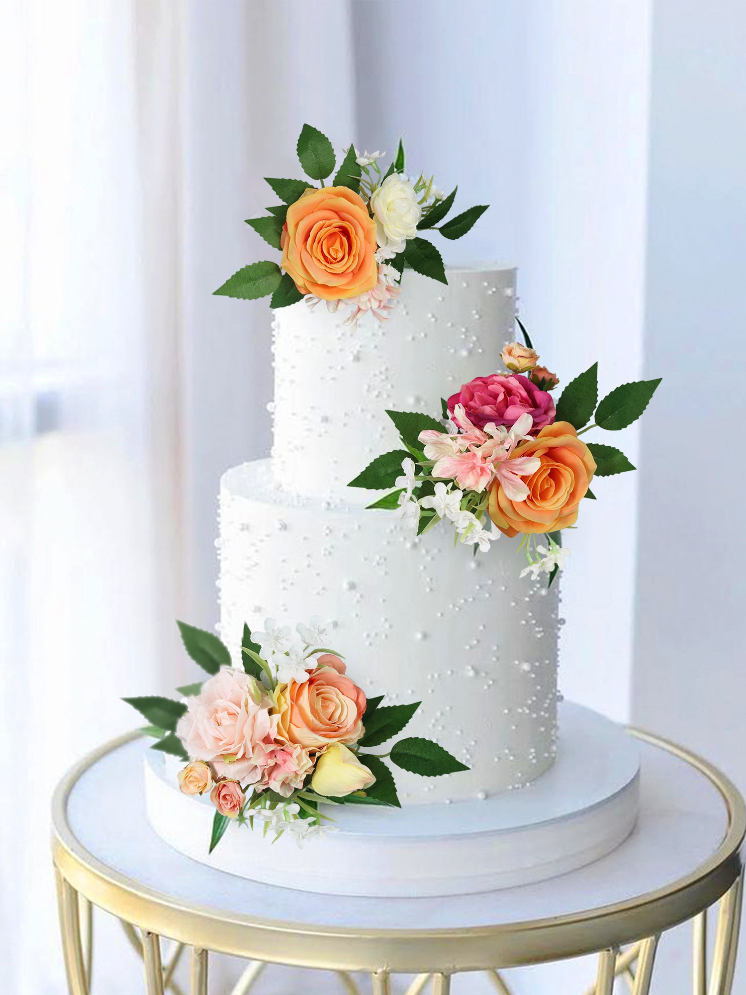 3Pcs Tropical Orange & Pink Cake Flowers