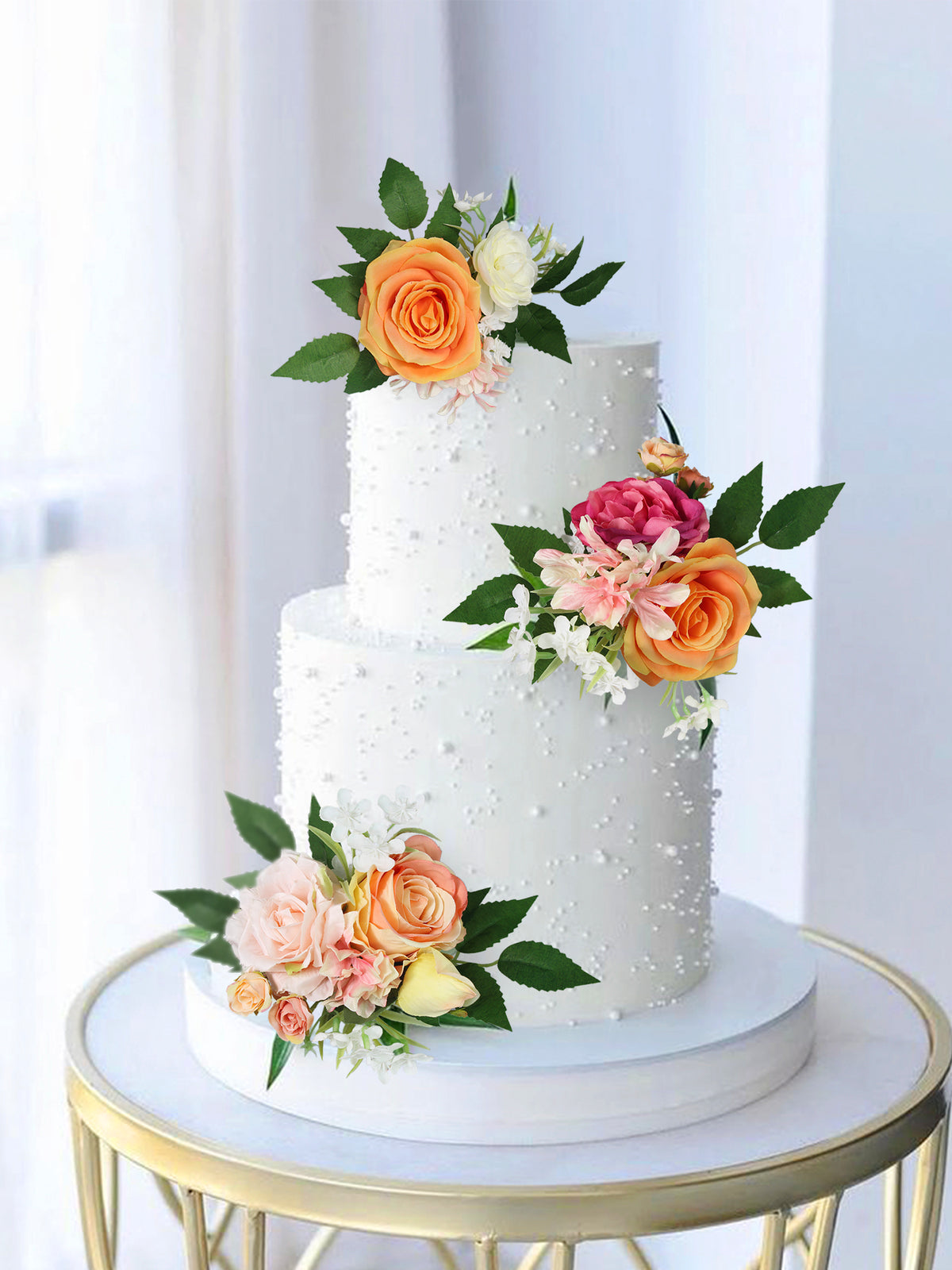 3Pcs Tropical Orange & Pink Cake Flowers - Rinlong Flower