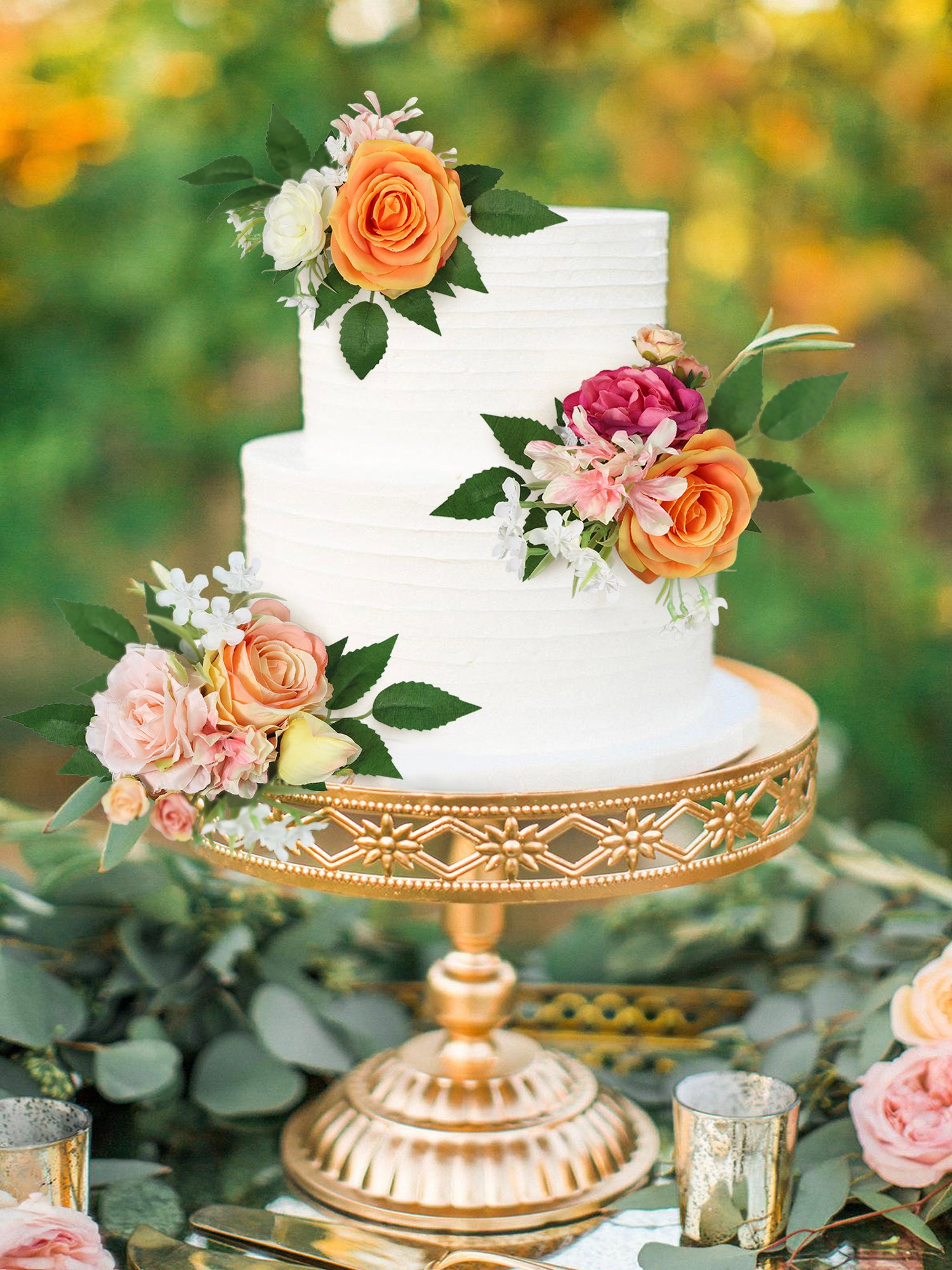 3Pcs Tropical Orange & Pink Cake Flowers