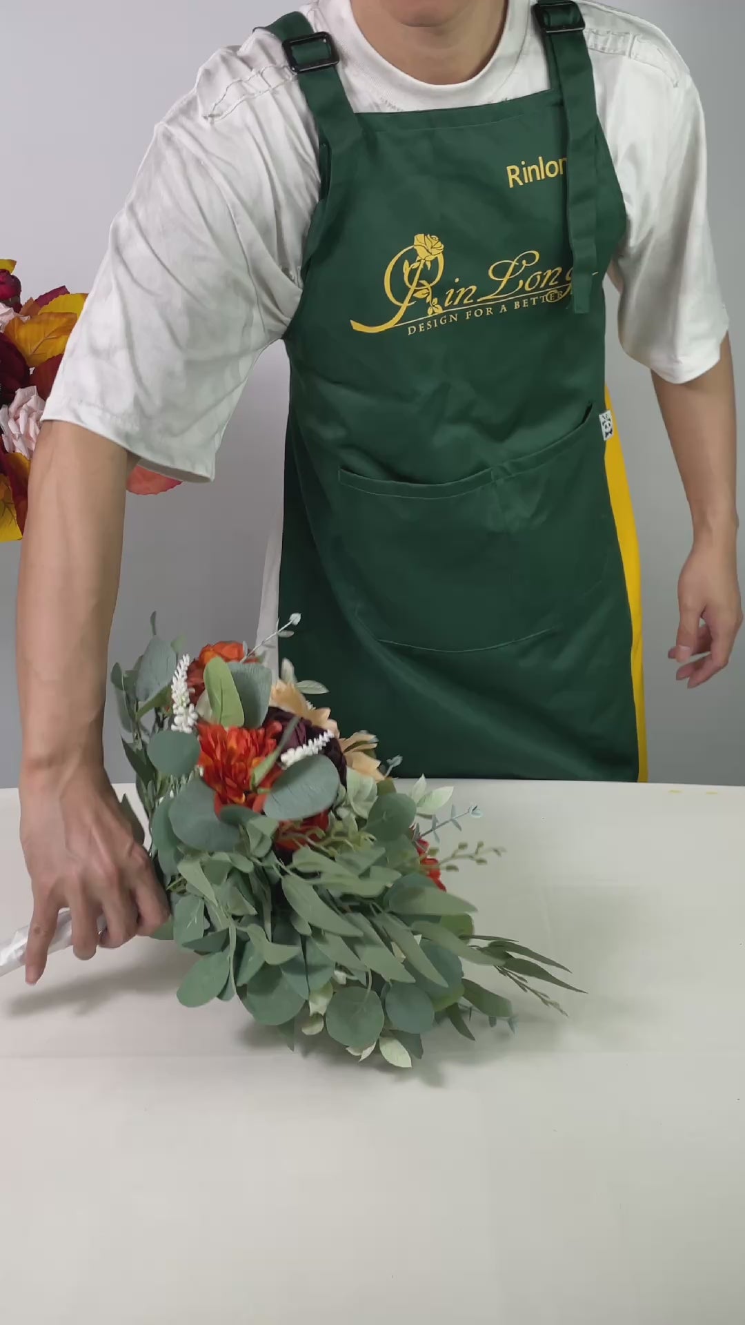 13 inch wide Burnt Orange & Sage Bridal Bouquet