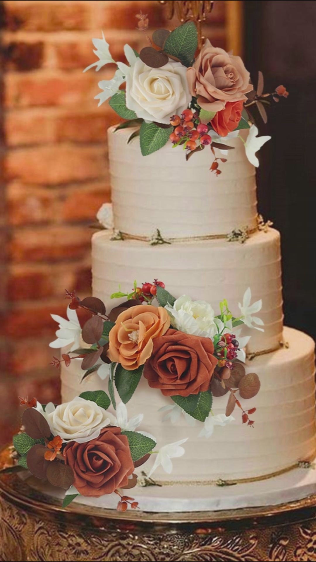 3Pcs Rose & Berries Terracotta Cake Flowers Set
