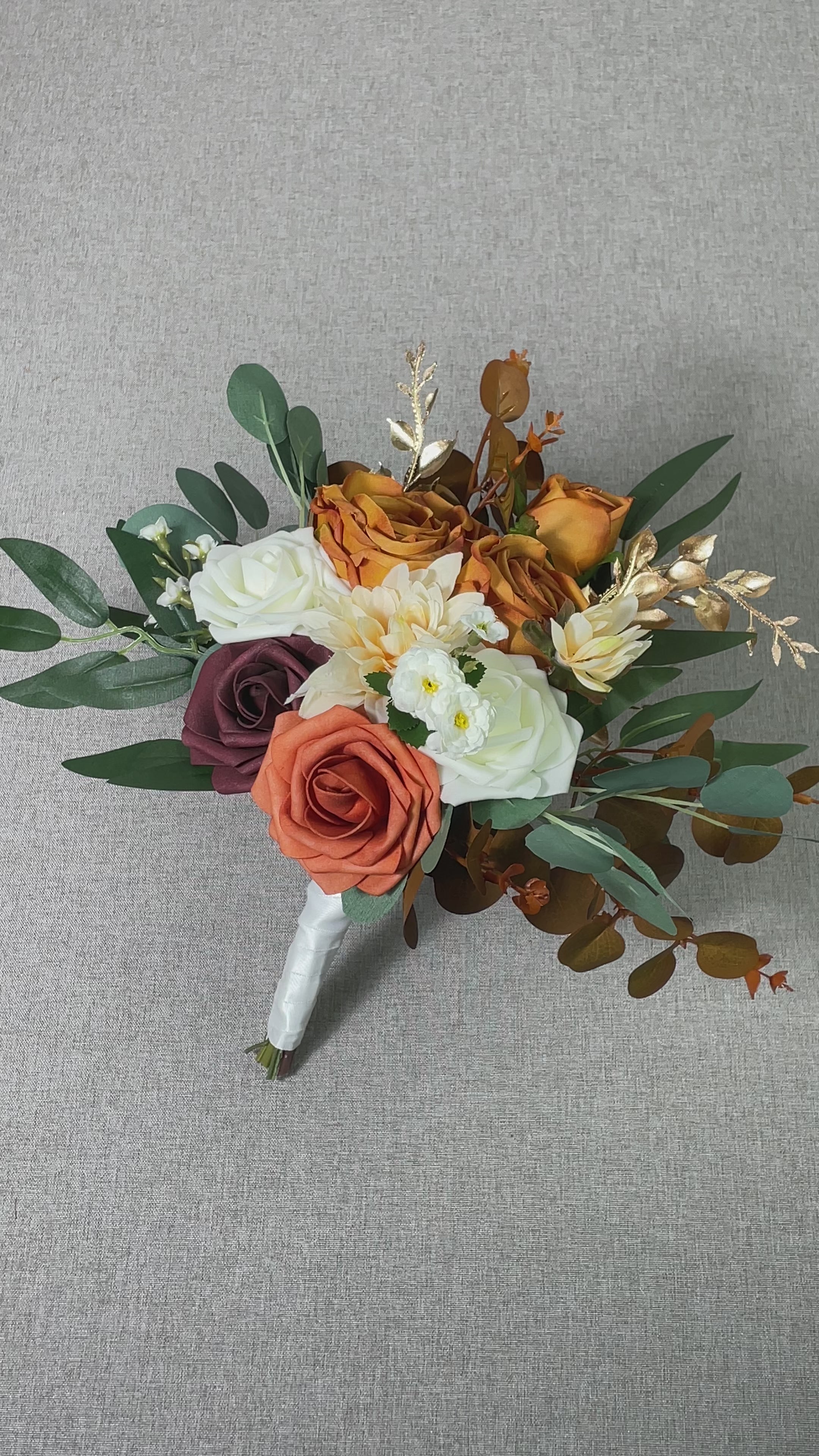 9.3 inch wide Burnt Orange Bridesmaid Bouquet