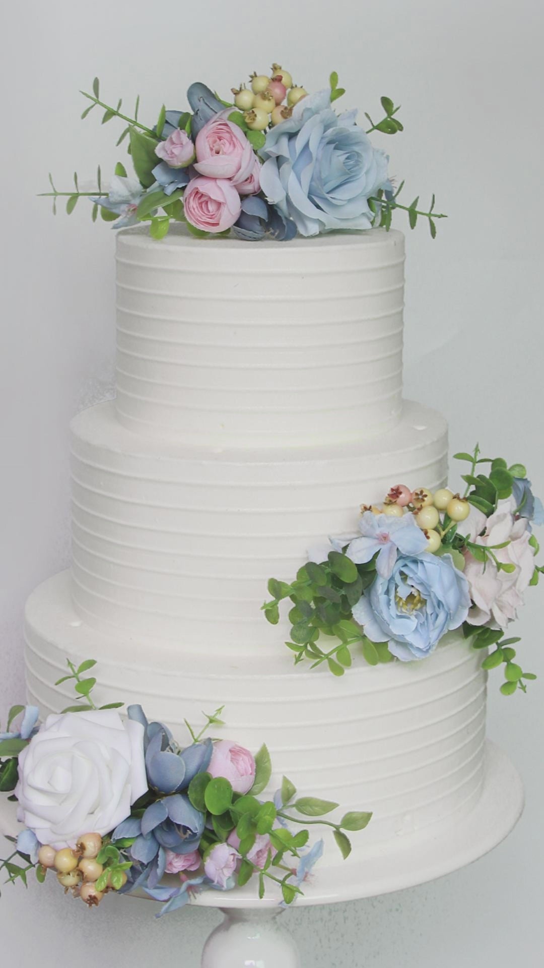 3Pcs Blush & Baby Blue Cake Topper Flowers Set