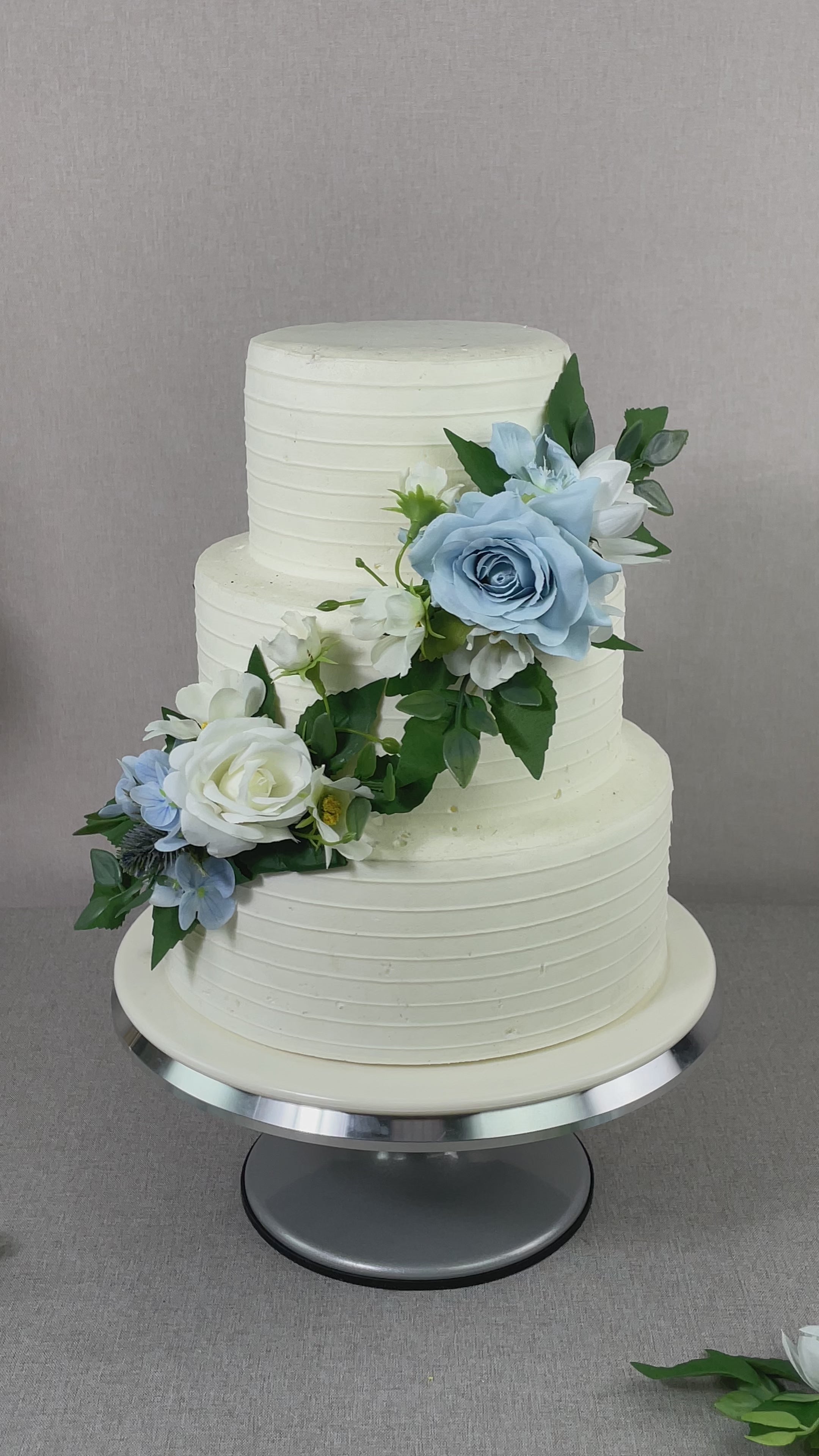 3Pcs White & Baby Blue Cake Flowers Set