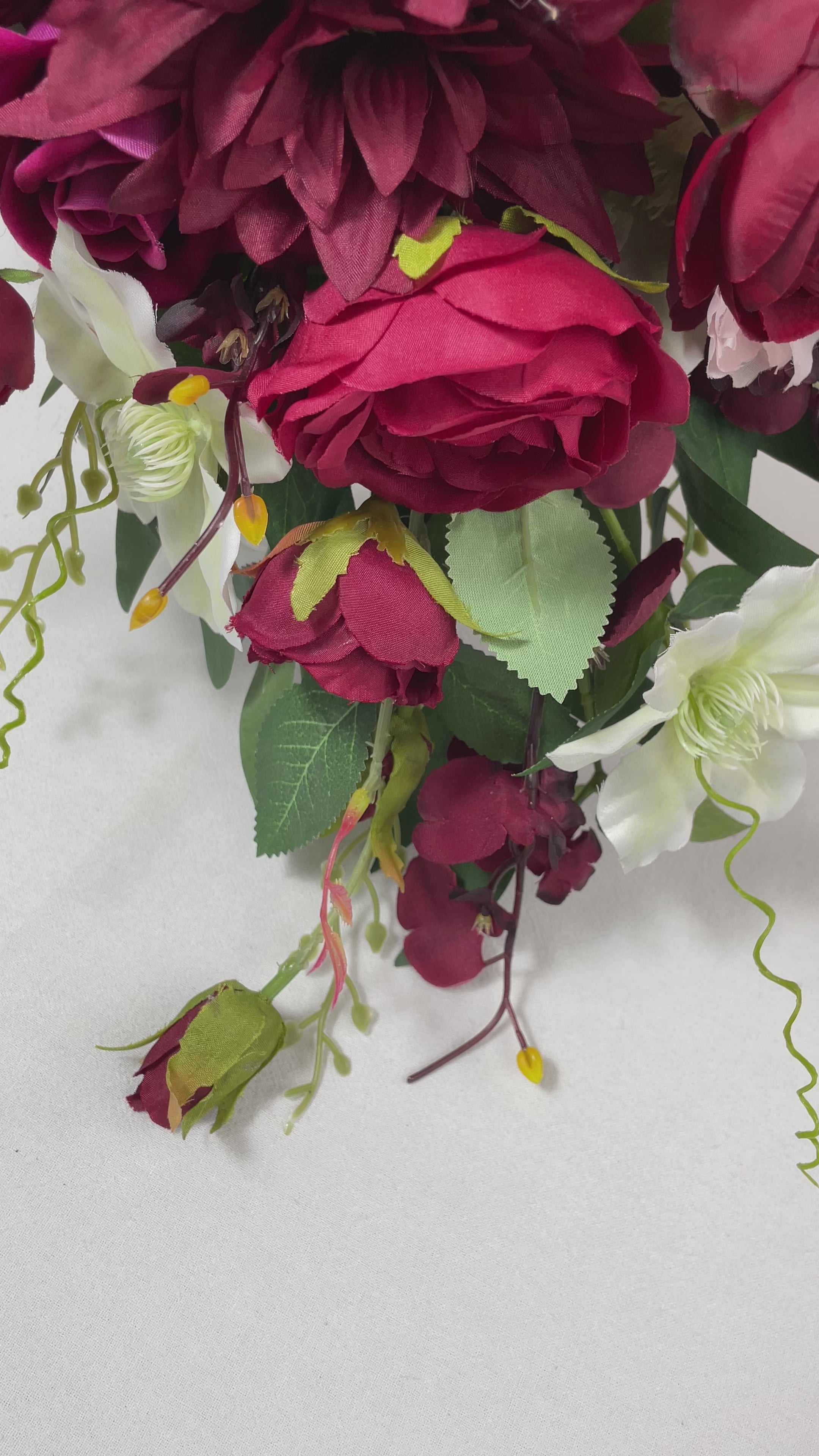13.7 inch wide Burgundy Cascading Bridal Bouquet