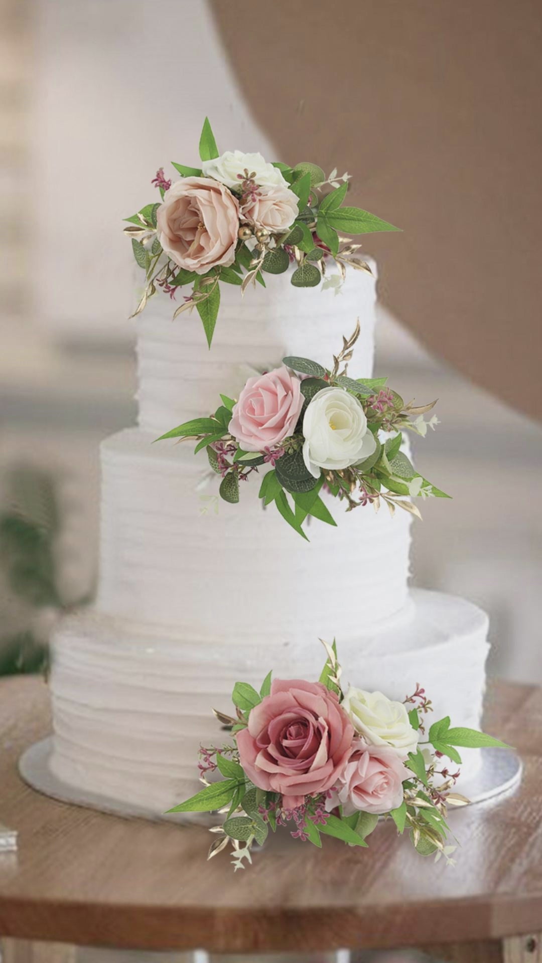 3Pcs Rose Pink and Cream Cake Topper Flowers Set