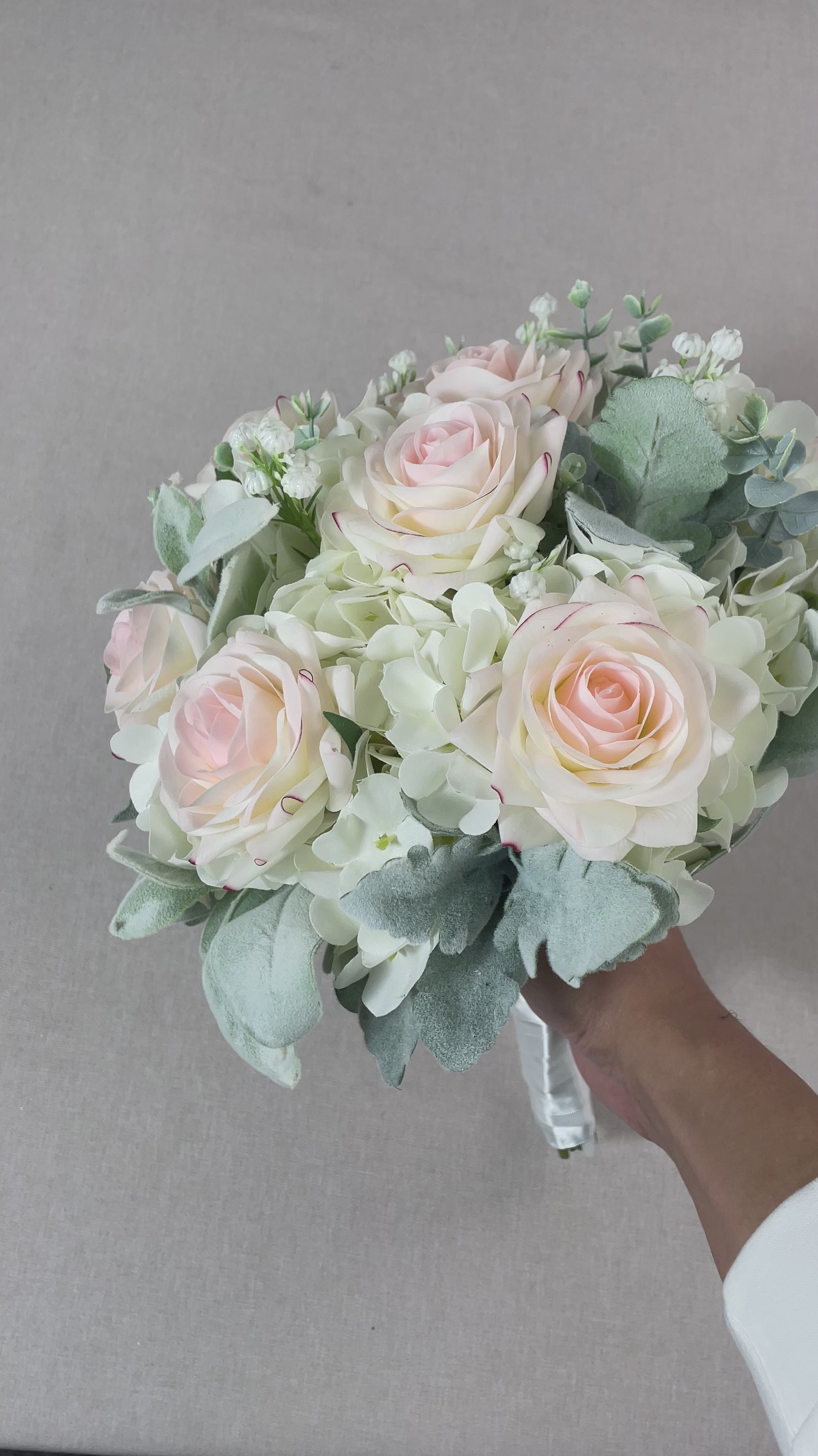 10.6 inch wide Blush Pink & Dusty Greem Bridal Bouquet