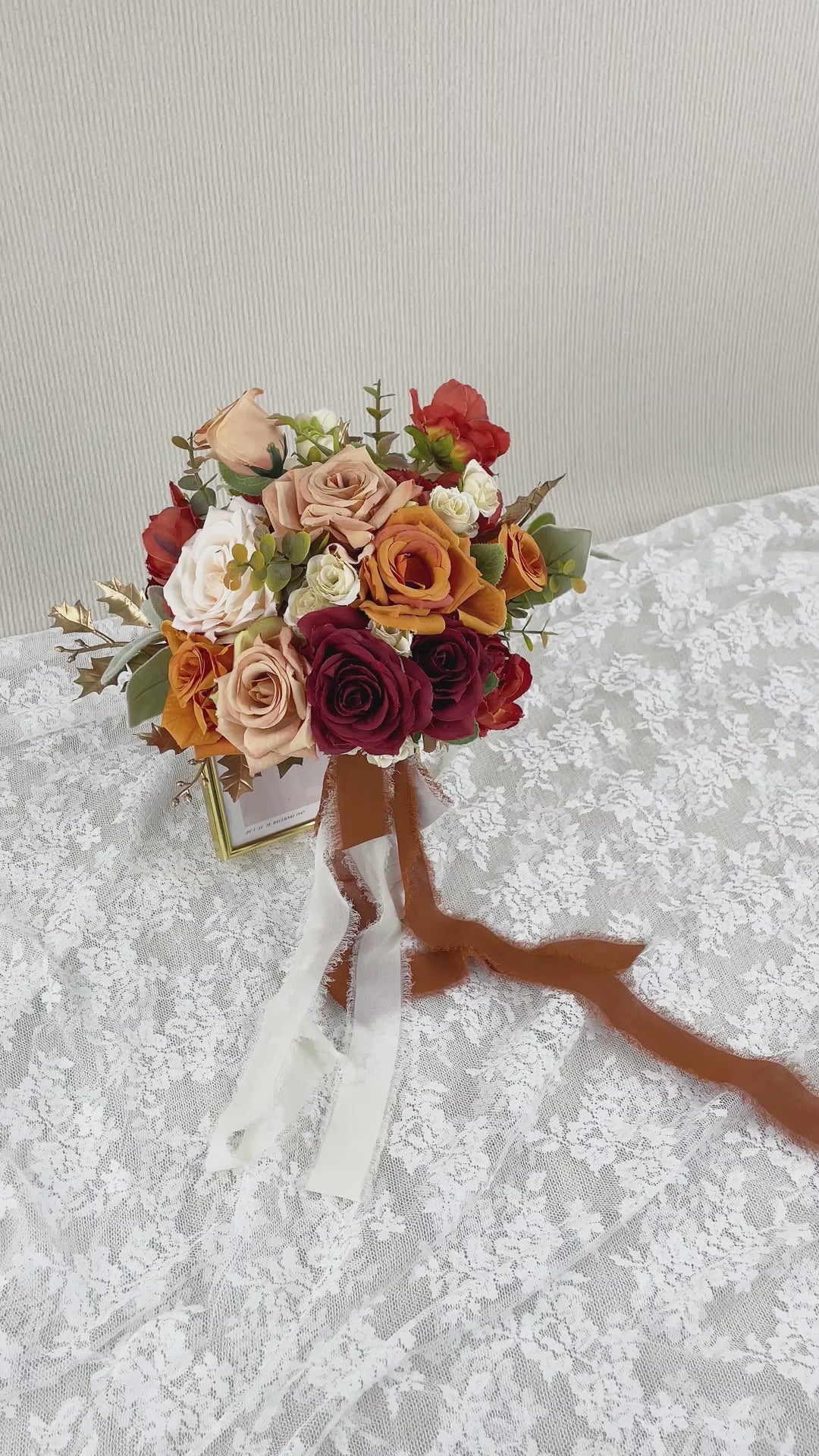 9 inch wide Burnt Orange Rounded Bridal Bouquet
