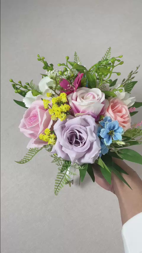 7.8 inch wide Spring Pastels Bridesmaid Bouquet
