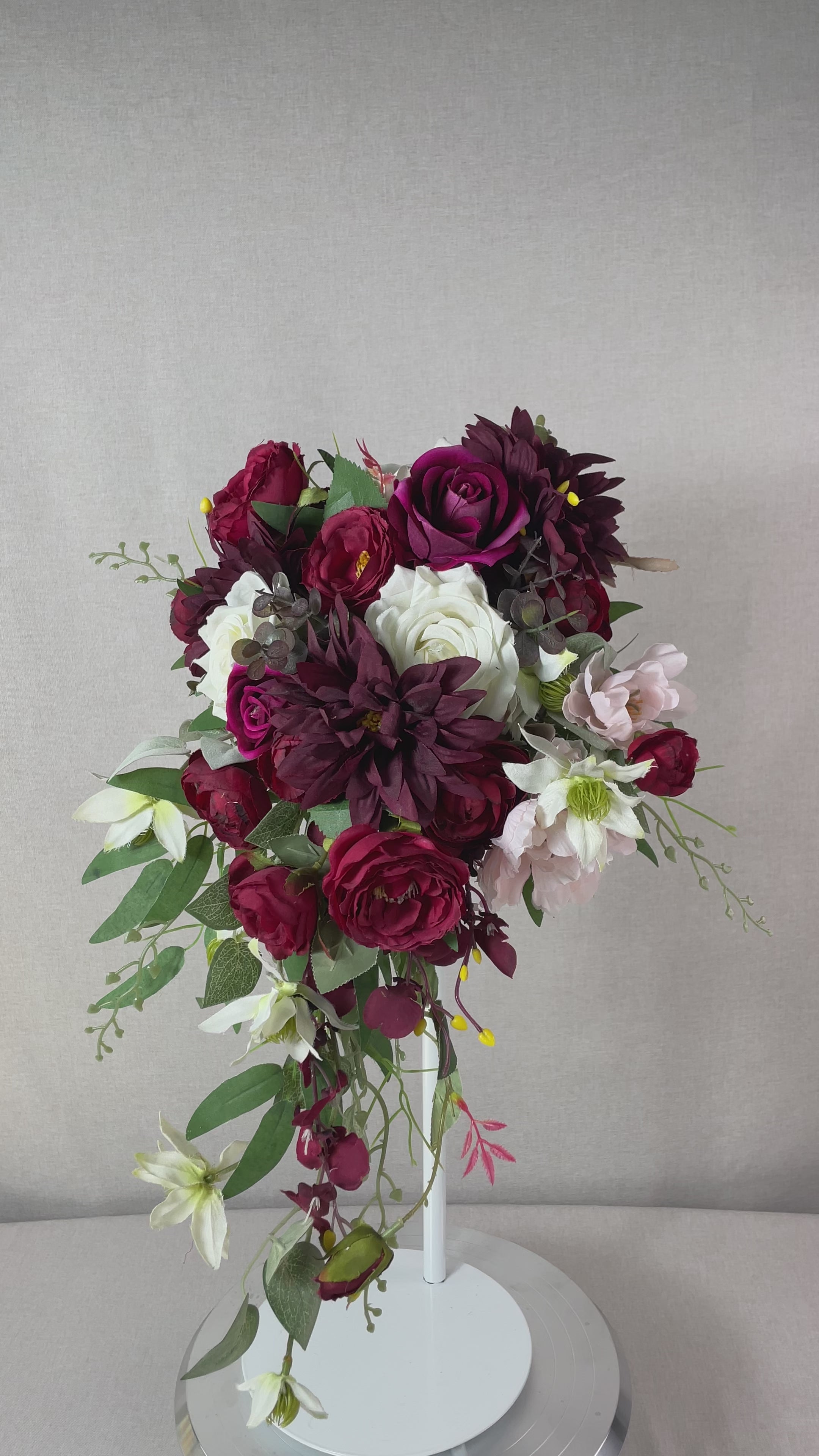 13.7 inch wide Burgundy Cascading Bridal Bouquet