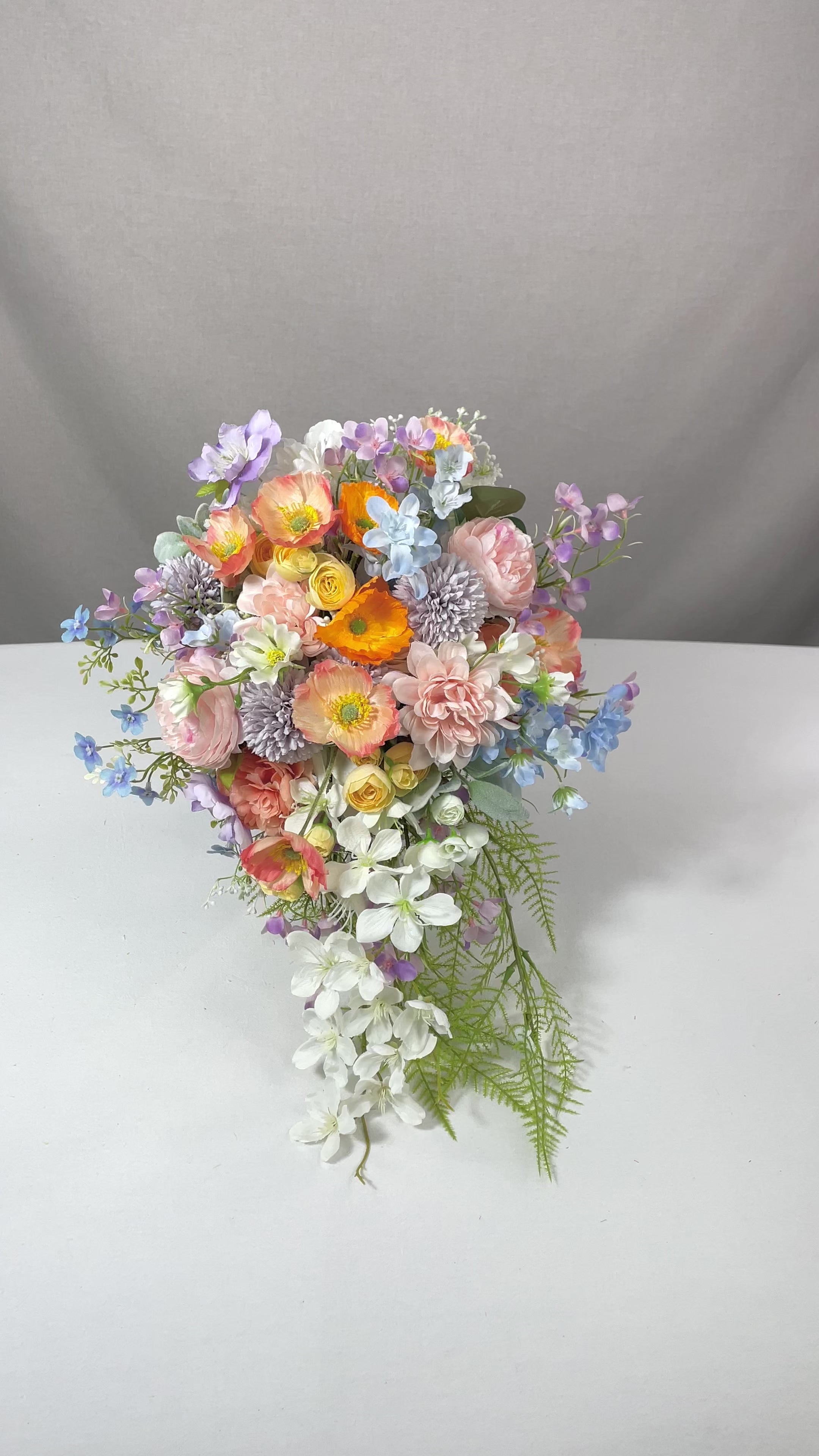 12.2 inch wide Spring Pastels Cascading Bridal Bouquet