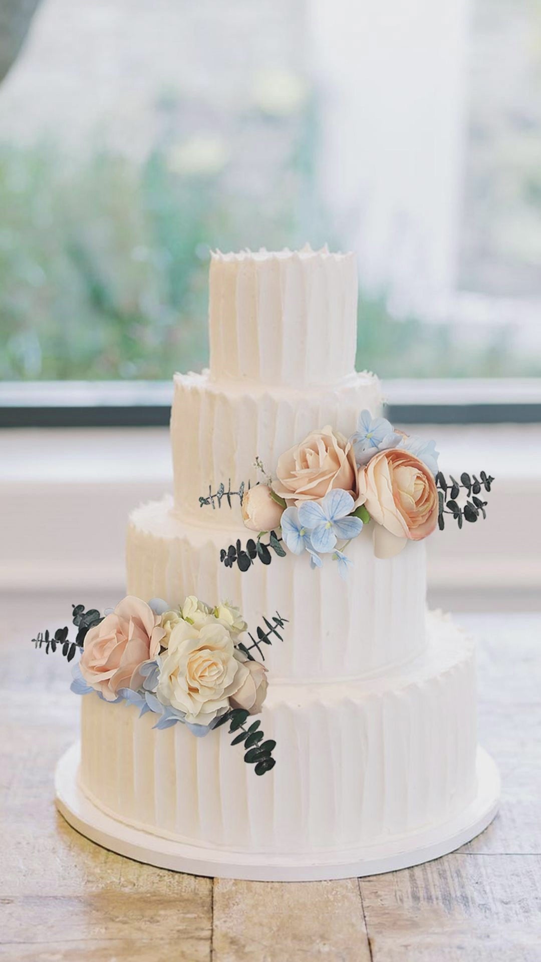 2Pcs Peach & Baby Blue Cake Flowers Set