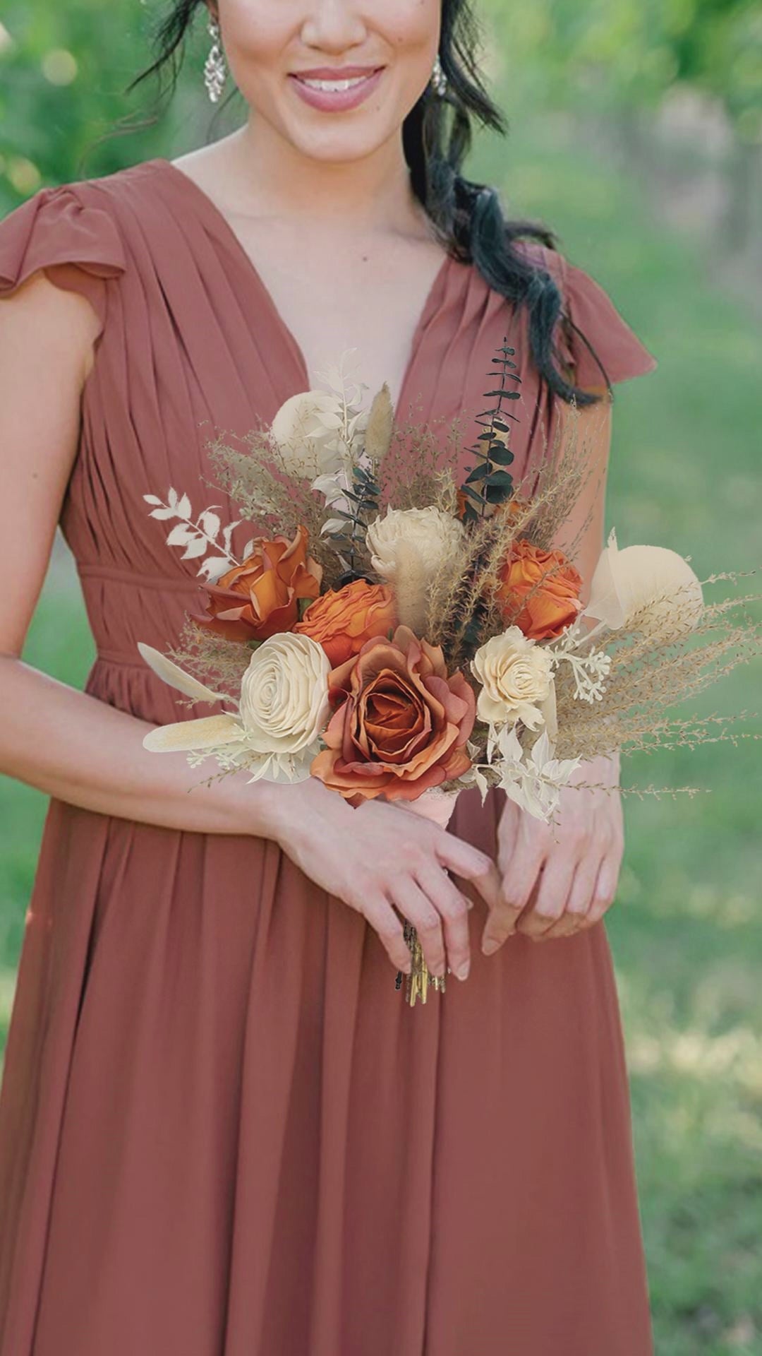 13.7 inch wide Terracotta Beige Bridesmaid Bouquet