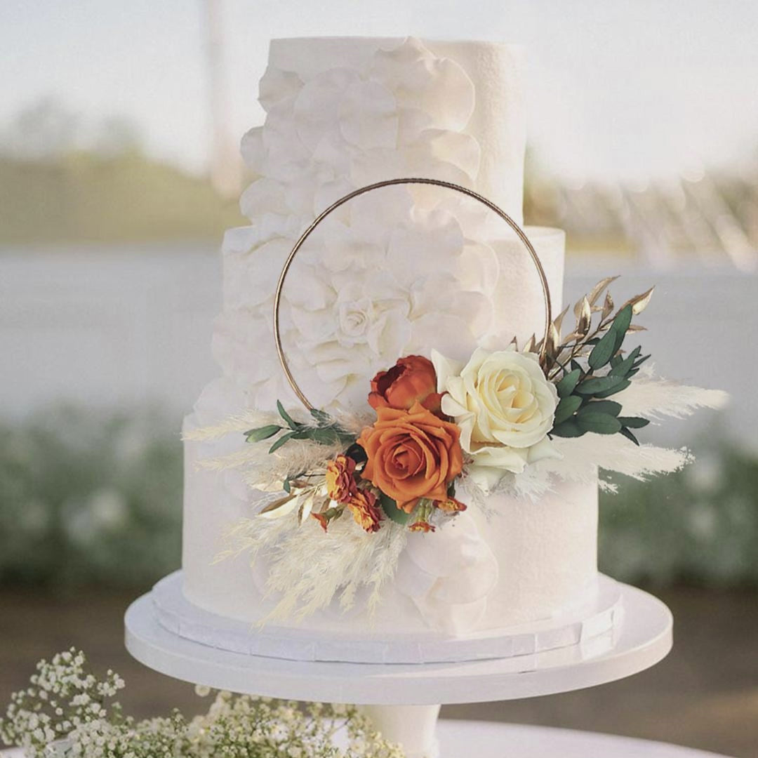 Terracotta & Cream White Floral Wreath Cake Topper