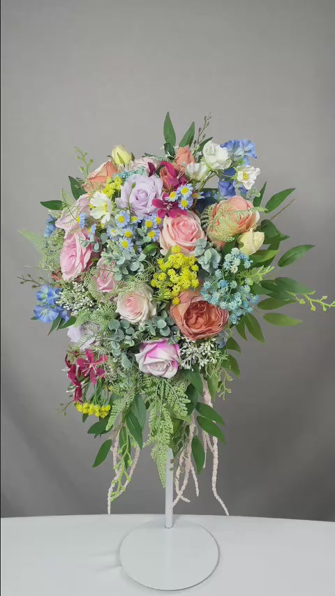 13.4 inch wide Spring Garden Pastel Cascading Bridal Bouquet