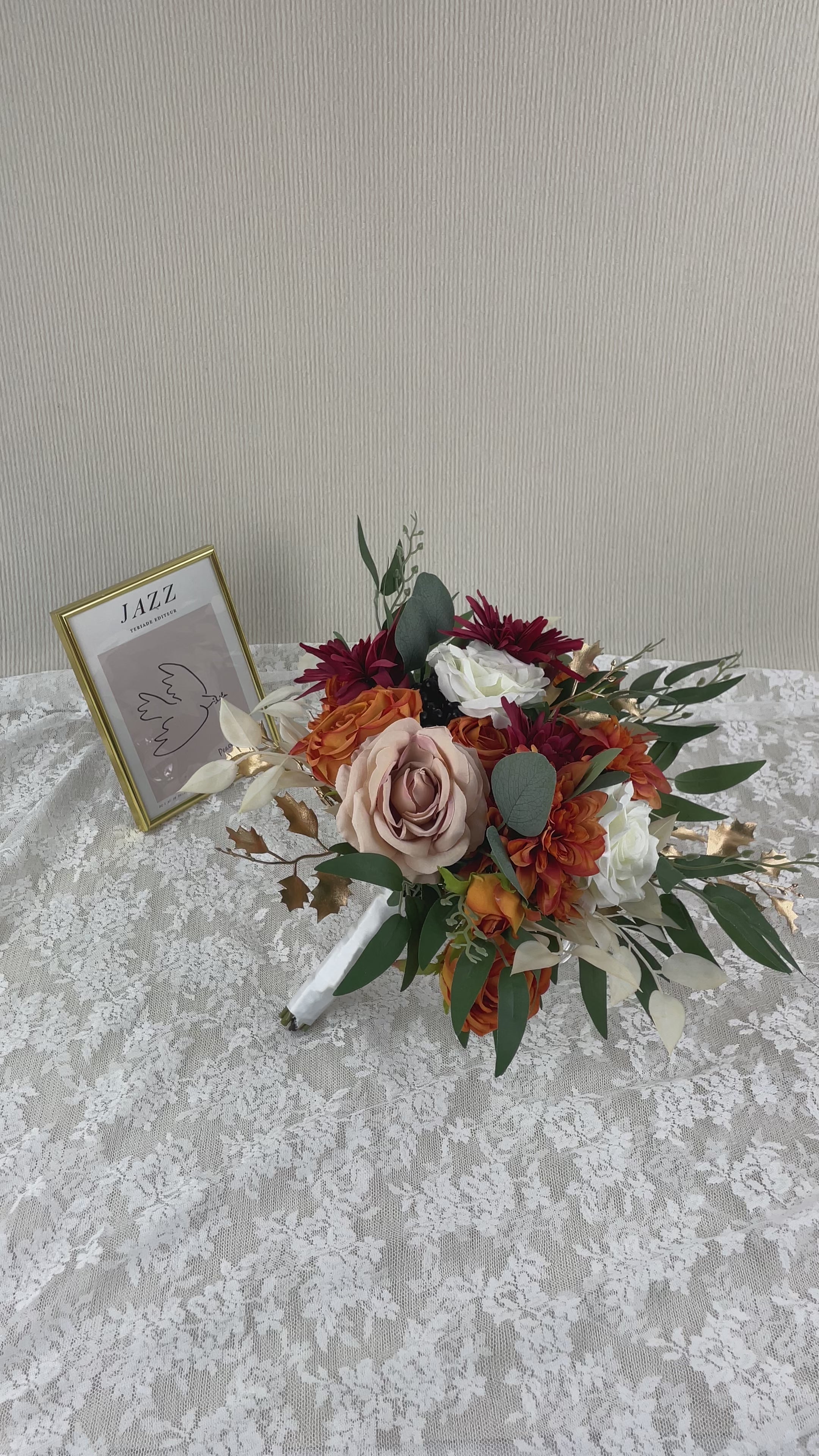 12.5 inch wide Burnt Orange Bridal Bouquet
