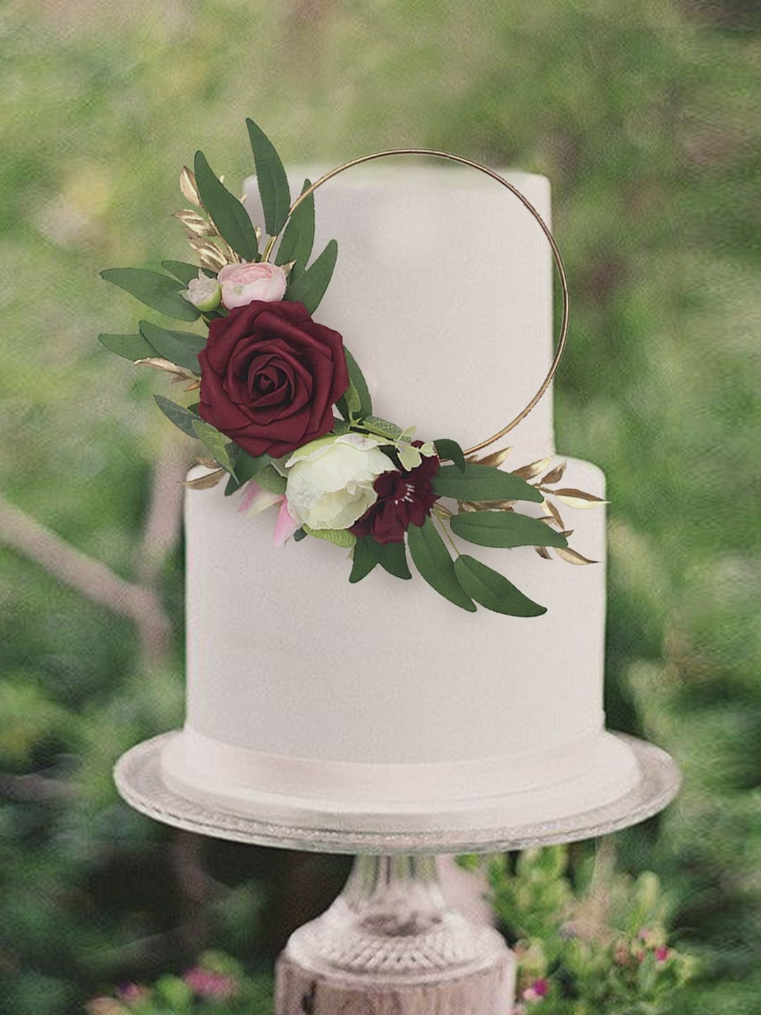 Burgundy Floral Wreath Cake Topper