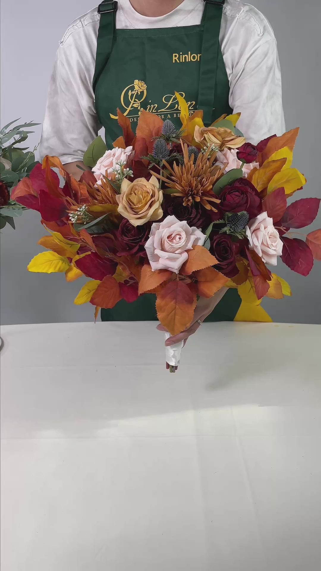 16 inch wide Burnt Orange & Red Bridal Bouquet
