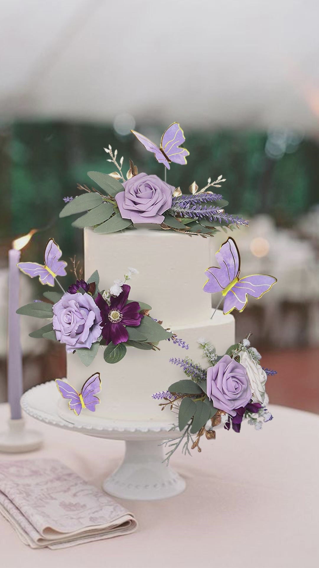Pastel Purple Flowers & Butterfly Cake Flowers Set