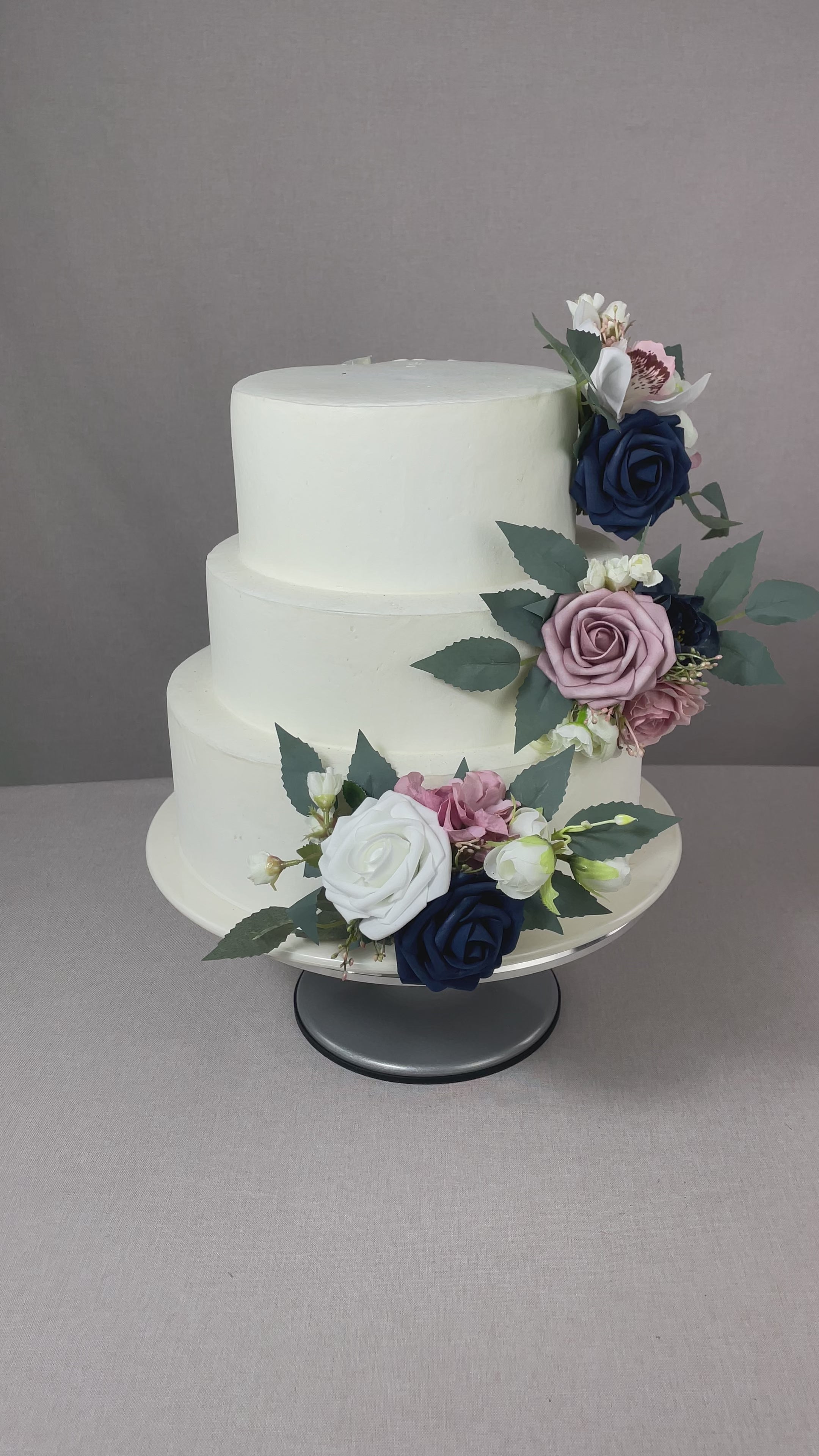 3Pcs Navy Blue & Dusty Rose Cake Flowers Set