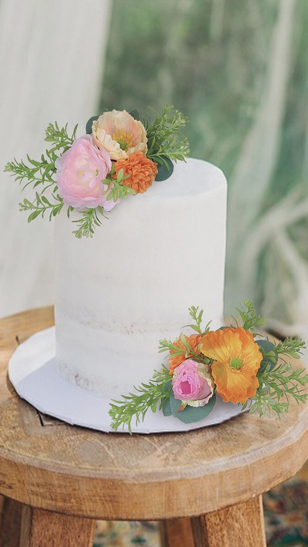 2Pcs Blush & Apricot Cake Flowers Set