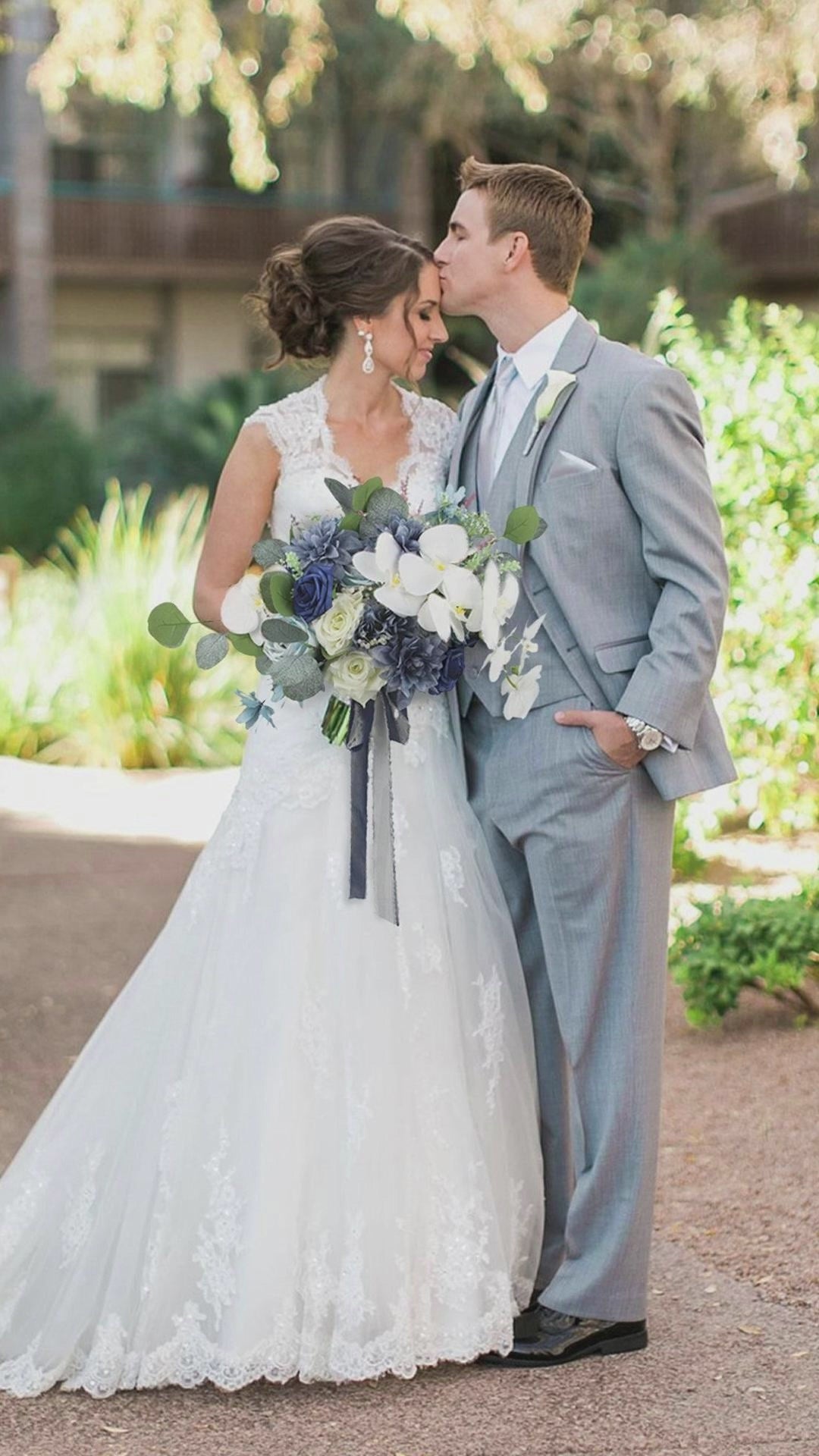 13.5 inch wide Dusty Blue Bridal Bouquet