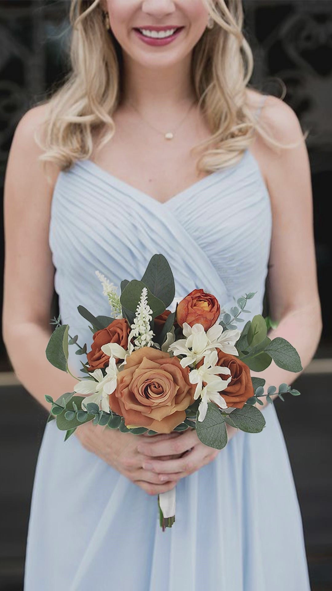 10.2 inch wide Burnt Orange Bridesmaid Bouquet