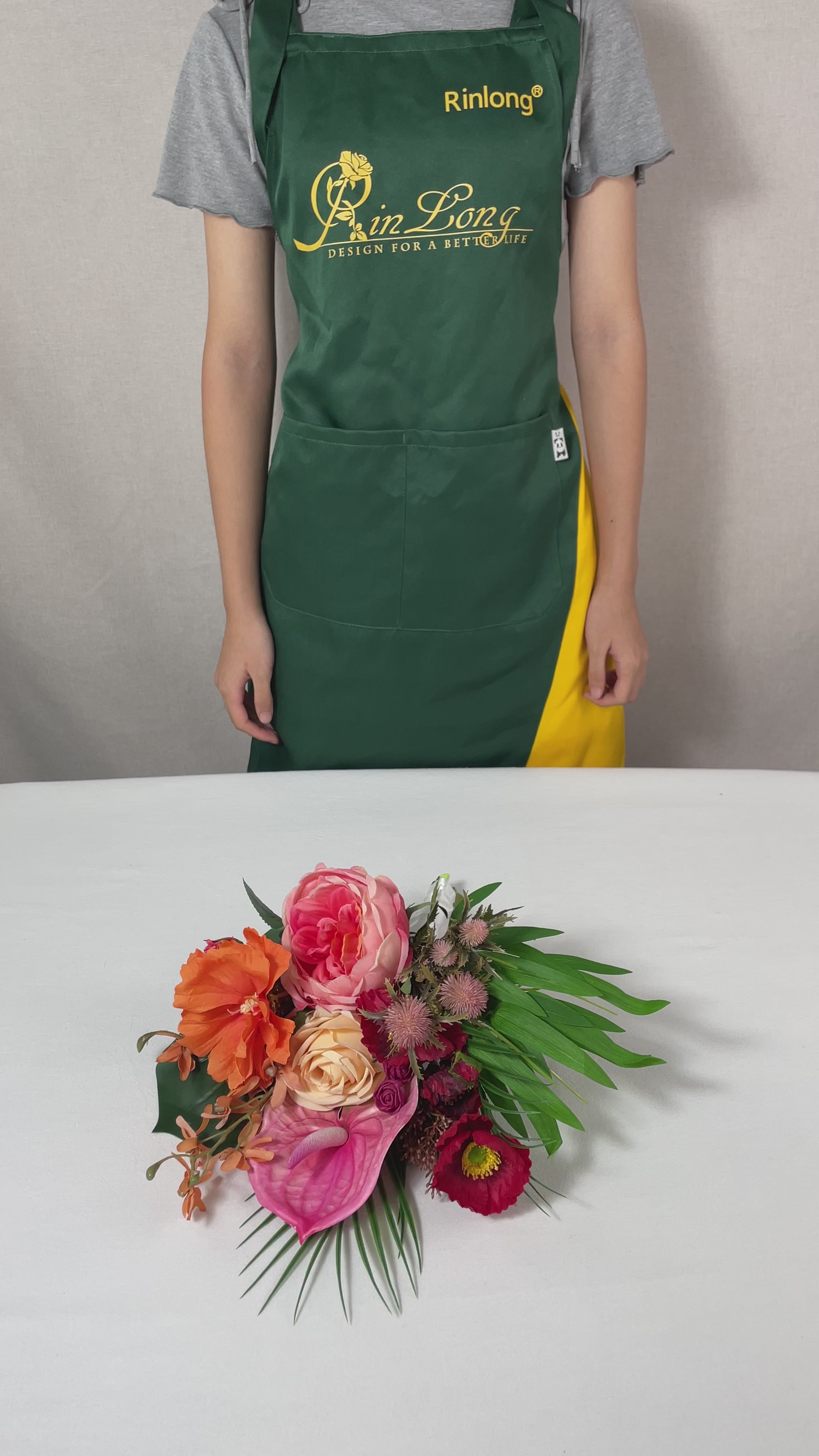 9.8 inch wide Tropical Orange & Pink Bridesmaid Bouquet