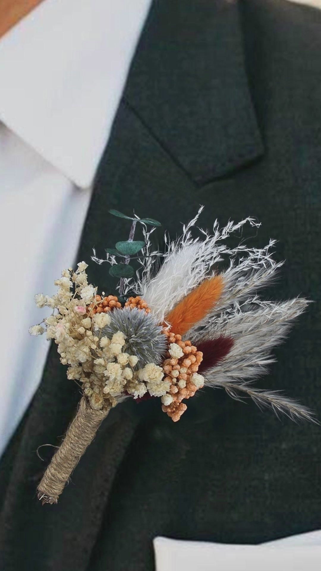 6Pcs Assorted Dried Flower Boutonnieres Pale Blue