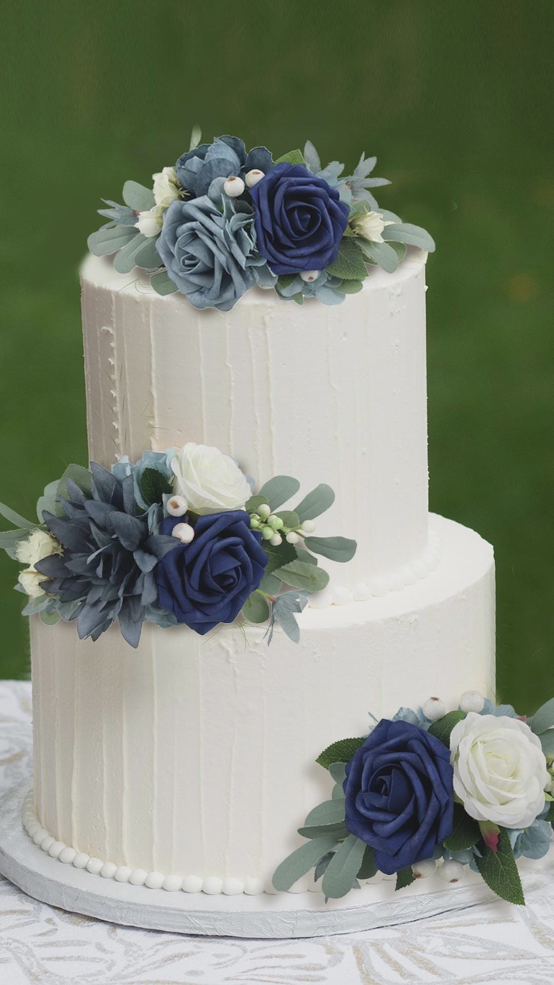 3Pcs Navy Blue Cake Topper Flowers Set