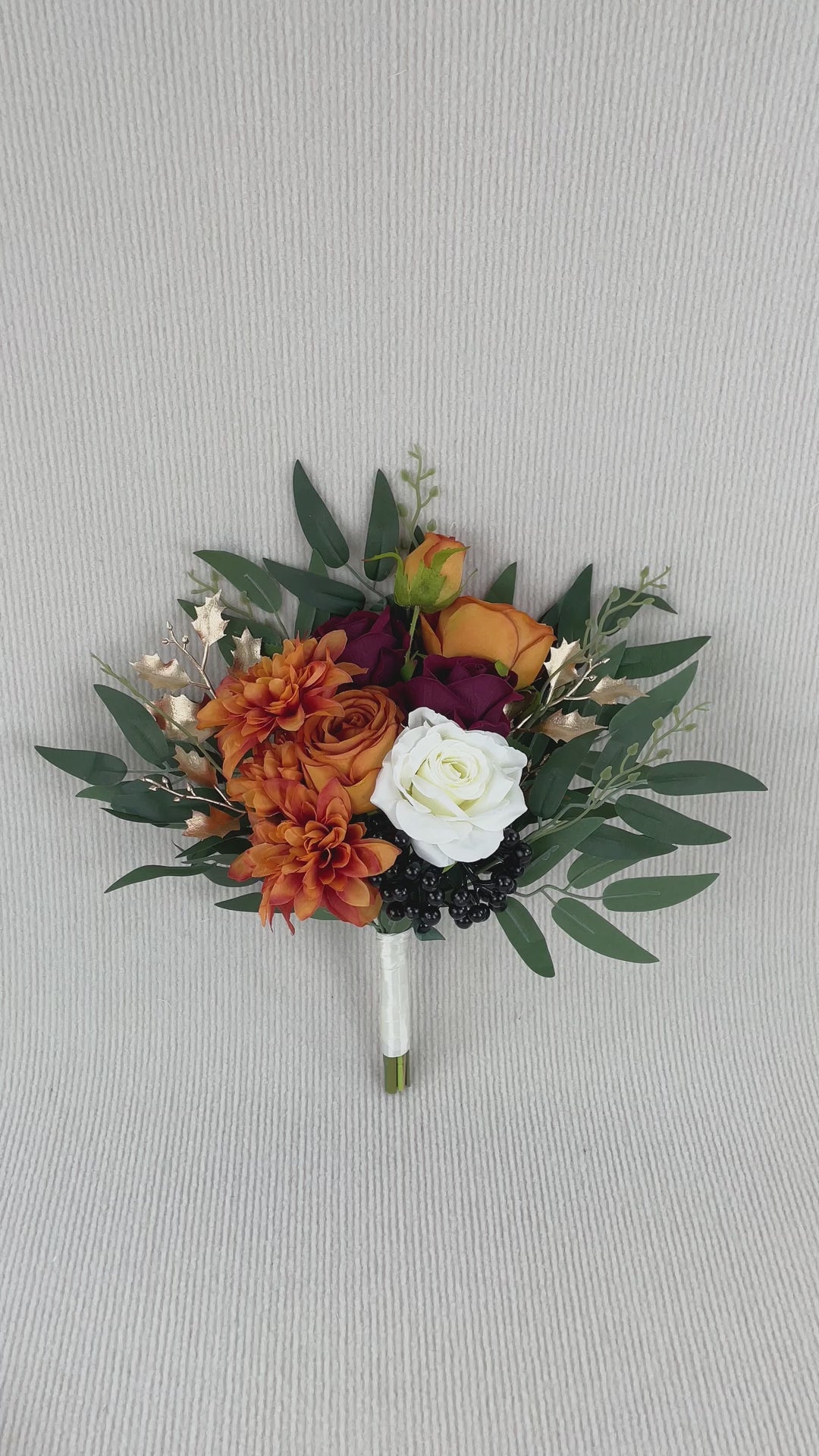 9.3 inch wide Burnt Orange Bridesmaid Bouquet