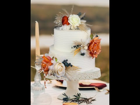 3Pcs Burnt Orange & Beige Cake Flowers Set
