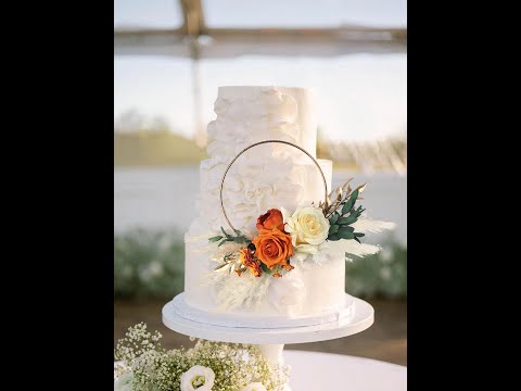 Terracotta & Cream White Floral Wreath Cake Topper