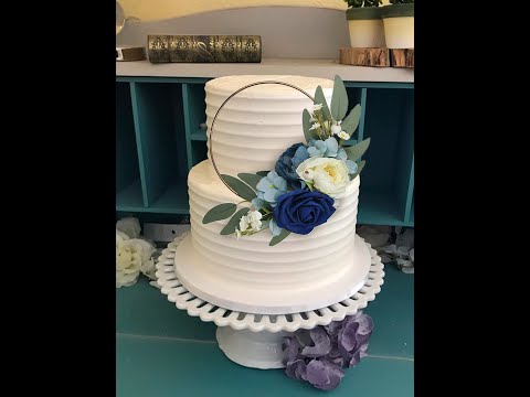 Navy Blue Floral Wreath Cake Topper