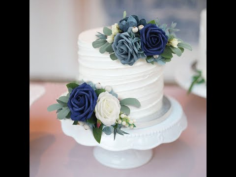 3Pcs Navy Blue Cake Topper Flowers Set