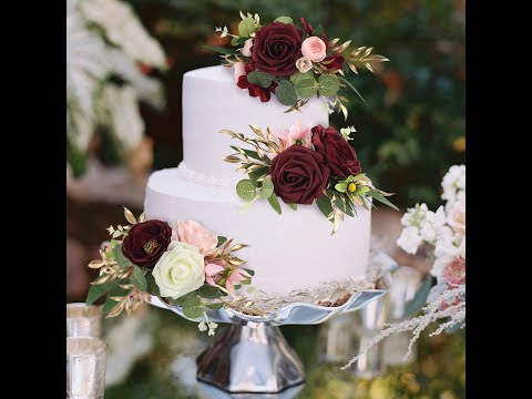 3Pcs Burgundy Cake Flowers Set