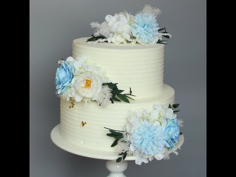 3Pcs Baby Blue & White Cake Flowers Set