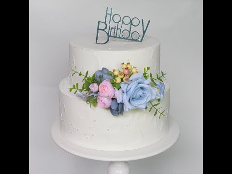 3Pcs Blush & Baby Blue Cake Topper Flowers Set