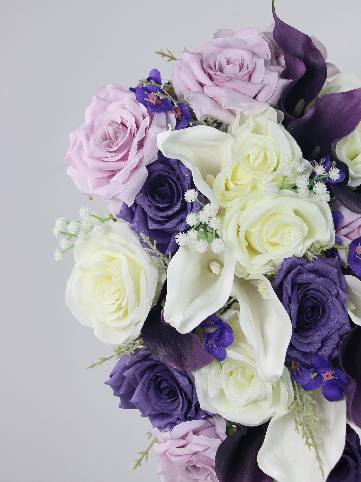 white and purple lily 11 inch wide White & Purple Calla Lily Cascading Bridal Bouquet