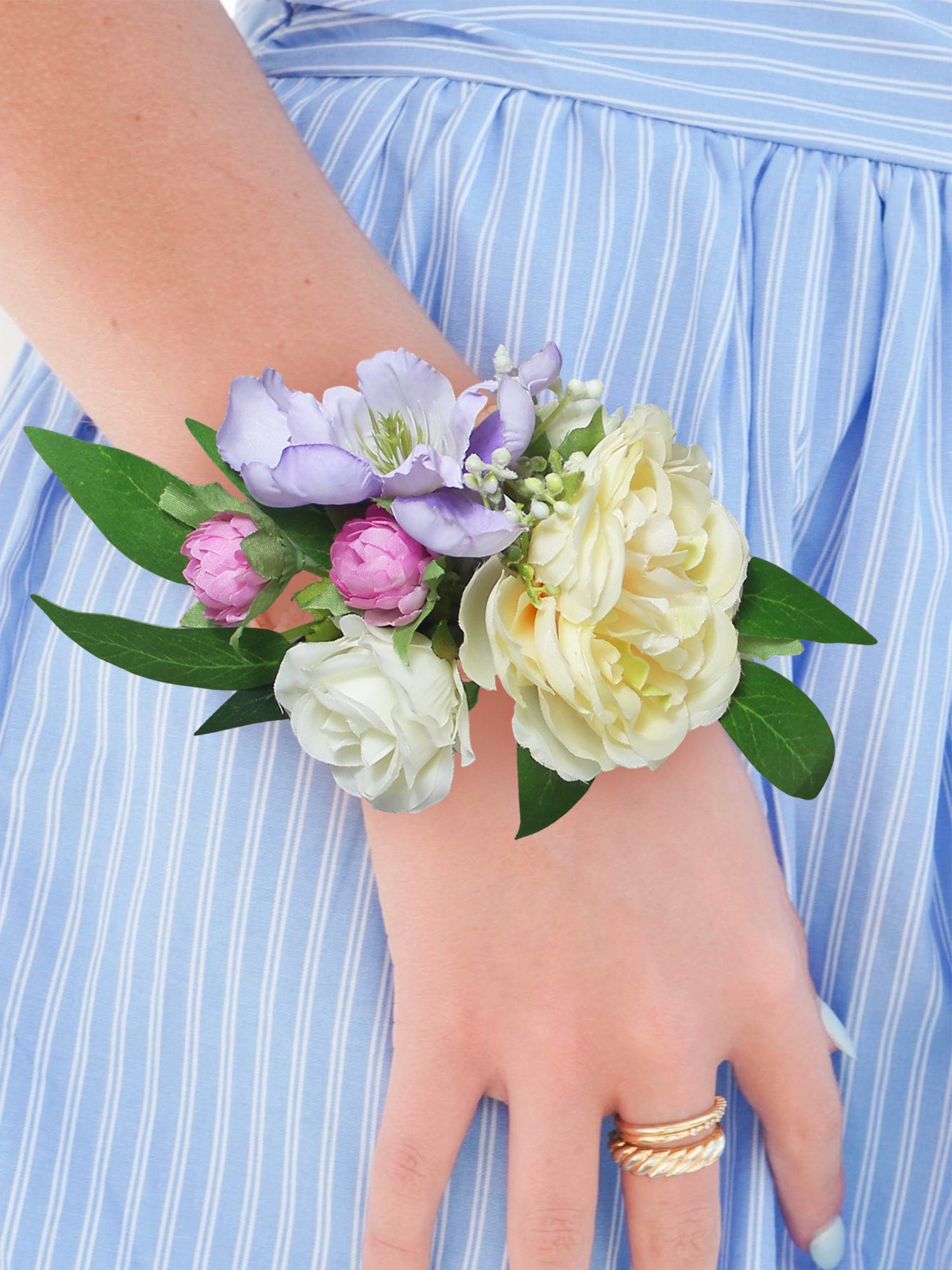 Purple & Cream Yellow Wrist Corsage - Rinlong Flower