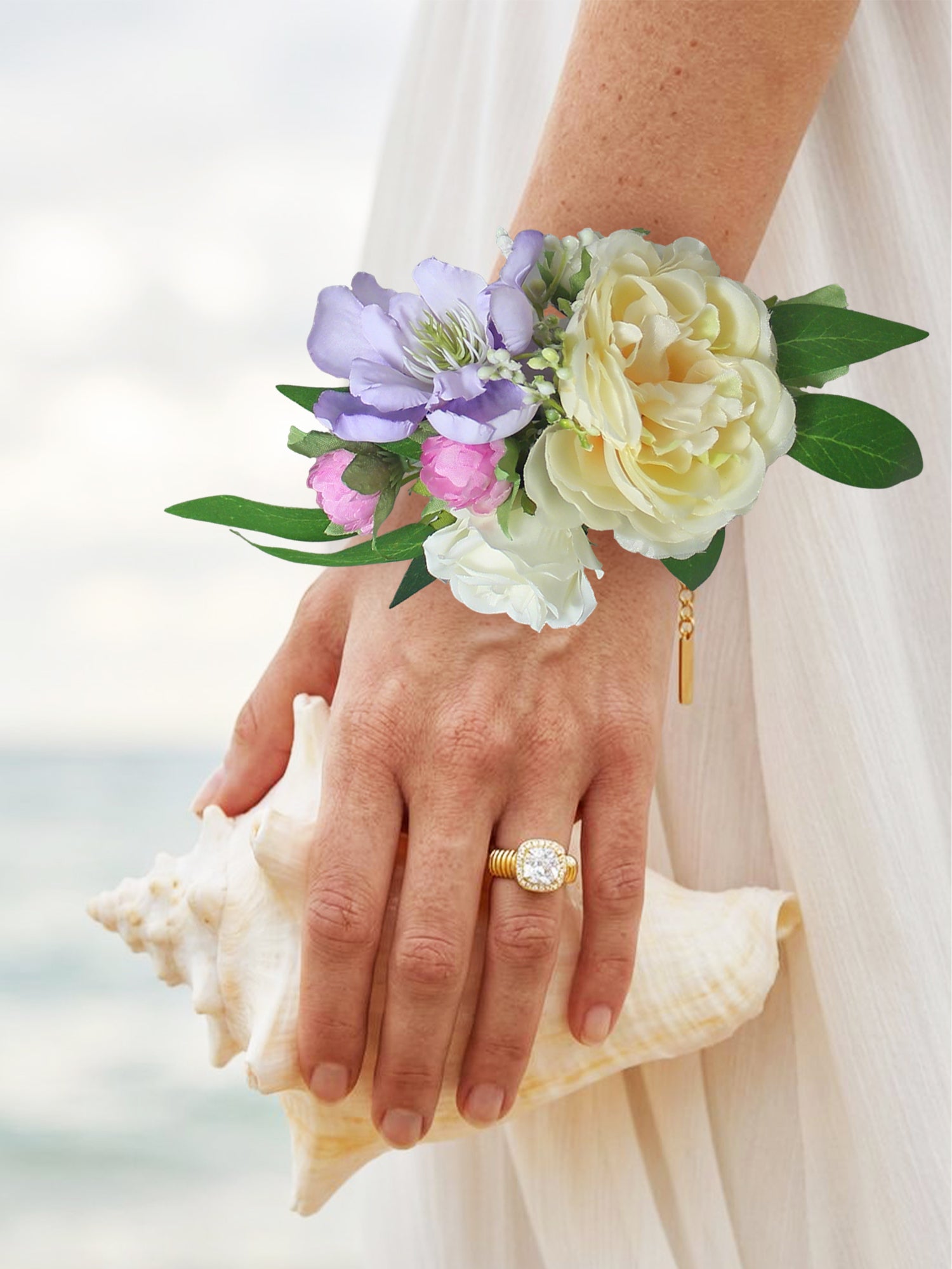 Purple & Cream Yellow Wrist Corsage - Rinlong Flower