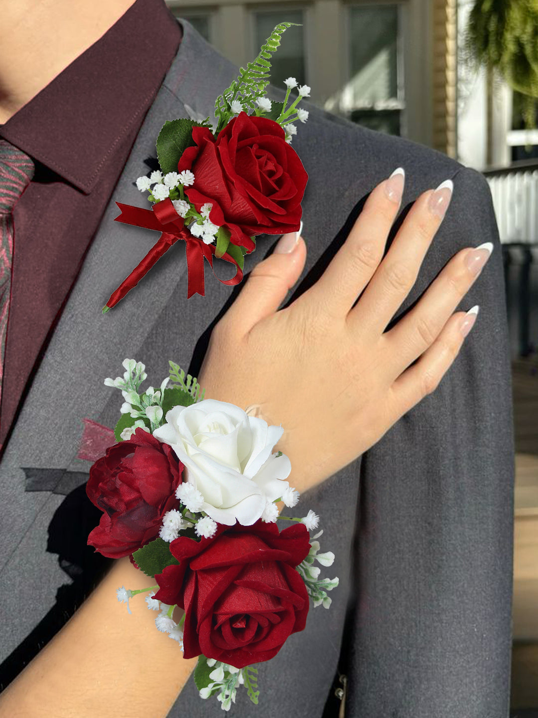 Corsage and Boutonniere Set Red - Rinlong Flower