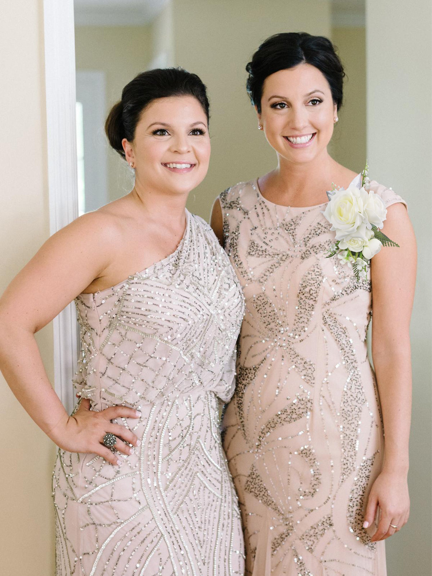 White and Sage Green Shoulder Corsage